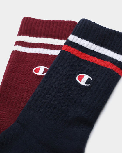 Champion Unisex Branded Crew Socks 2Pack Navy/Sepia Red