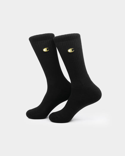 Champion Unisex C Logo Crew Socks 2Pack Black/Gold EMB