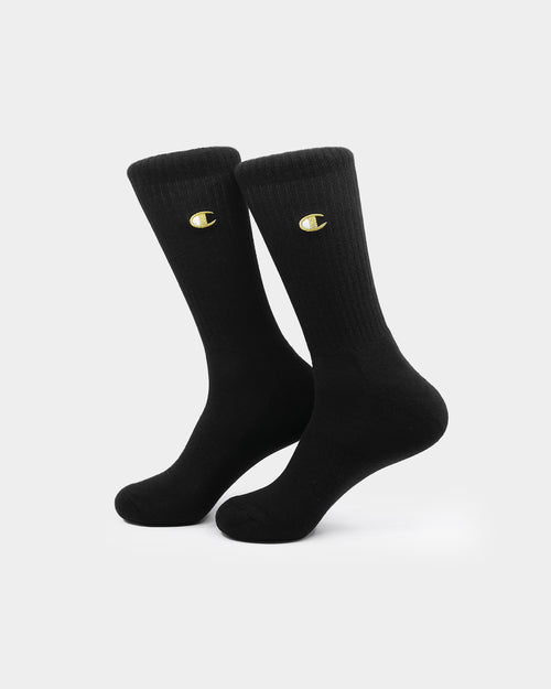 Champion Unisex C Logo Crew Socks 2Pack Black/Gold EMB