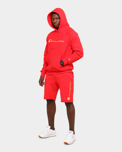 Champion Men's Rev Weave Embroidered Script Hoodie Red/Gold