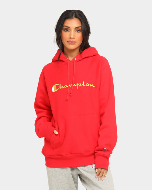 Champion Men's Rev Weave Embroidered Script Hoodie Red/Gold