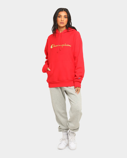 Champion Men's Rev Weave Embroidered Script Hoodie Red/Gold