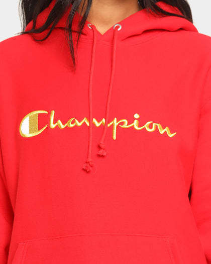 Champion Men's Rev Weave Embroidered Script Hoodie Red/Gold