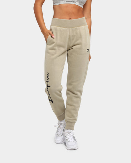 Champion Women's Garment Dyed Rev Weave Script Jogger American Khaki