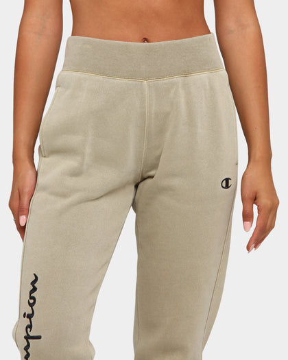 Champion Women's Garment Dyed Rev Weave Script Jogger American Khaki
