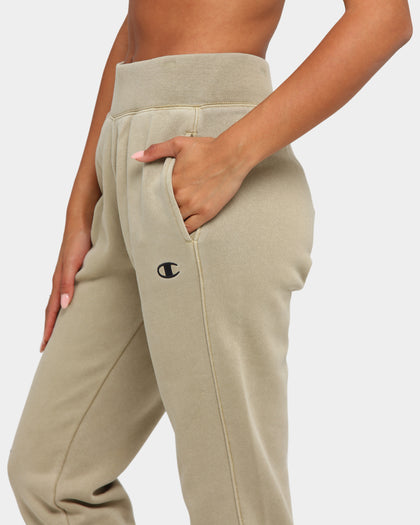 Champion Women's Garment Dyed Rev Weave Script Jogger American Khaki