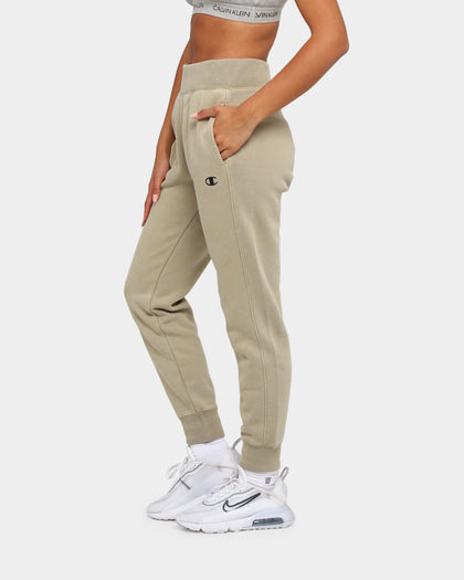 Champion Women's Garment Dyed Rev Weave Script Jogger American Khaki