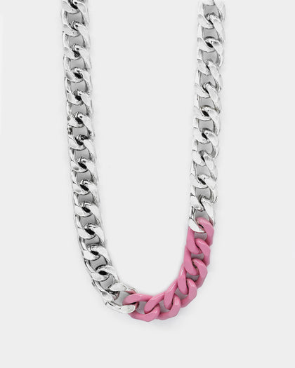 Wild For The Weekend Solid ID Chain Silver/NeonPink