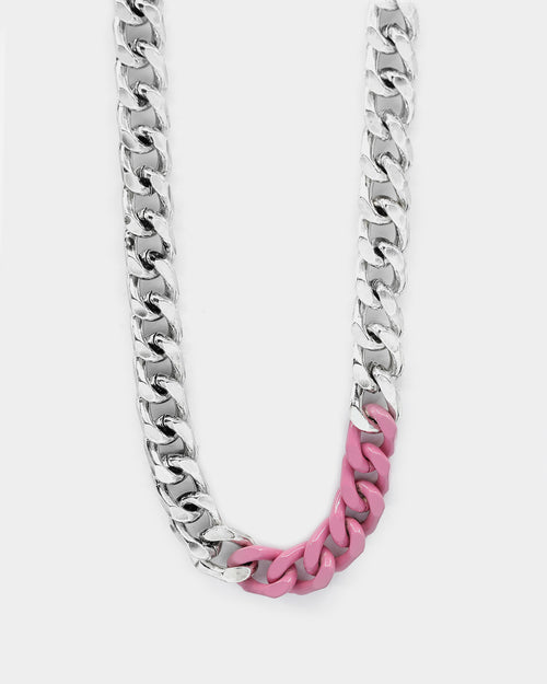 Wild For The Weekend Solid ID Chain Silver/NeonPink