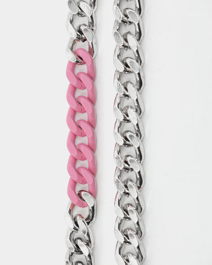Wild For The Weekend Solid ID Chain Silver/NeonPink