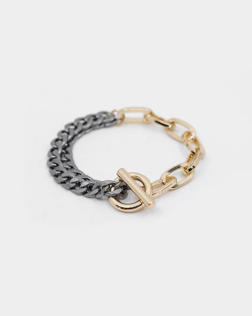 Wild for the Weekend Men's Mixed Double Chain Bracelet Gold/Gunmetal