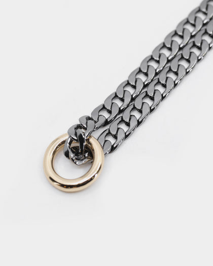 Wild for the Weekend Men's Mixed Double Chain Bracelet Gold/Gunmetal