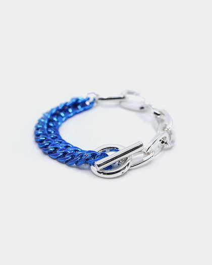 Wild for the Weekend Men's Mixed Double Chain Bracelet Silver/Blue