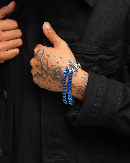 Wild for the Weekend Men's Mixed Double Chain Bracelet Silver/Blue