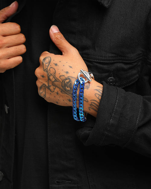 Wild for the Weekend Men's Mixed Double Chain Bracelet Silver/Blue