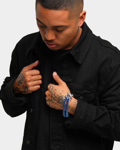 Wild for the Weekend Men's Mixed Double Chain Bracelet Silver/Blue