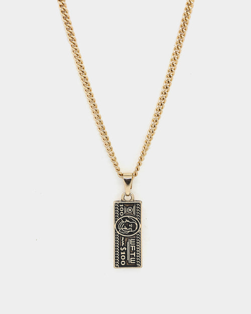 Wild for the Weekend Stick or Twist Dollar Bill Necklace Gold