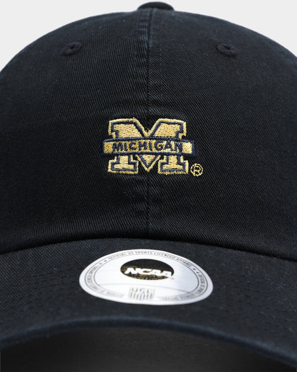 NATIONAL COLLEGIATE ATHLETIC ASSC Michigan Wolverines Small Team Crest Dad Hat Strapback Washed Black