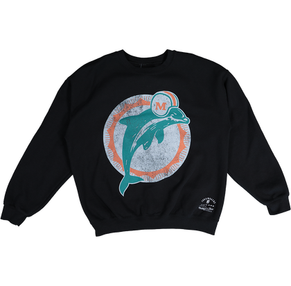 Mitchell and Ness Miami Dolphins Oversized Extra Large Print Crewneck Vintage Black