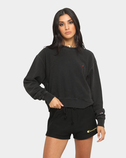 Champion Women's Rebound Rev Weave French Terry Crew Washed Black