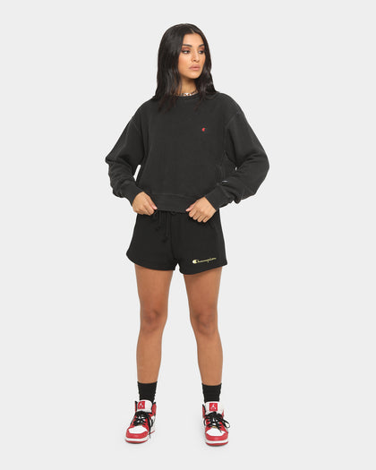 Champion Women's Rebound Rev Weave French Terry Crew Washed Black