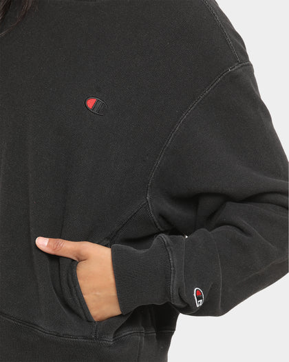 Champion Women's Rebound Rev Weave French Terry Crew Washed Black