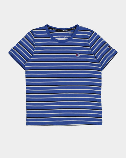 Champion Kids' Stripe T-Shirt Navy/ Blue Mellow/White