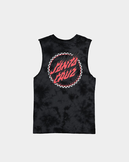 Santa Cruz Kids' Checked Out Flamed Dot Muscle T-Shirt Black/Black Tie Dye