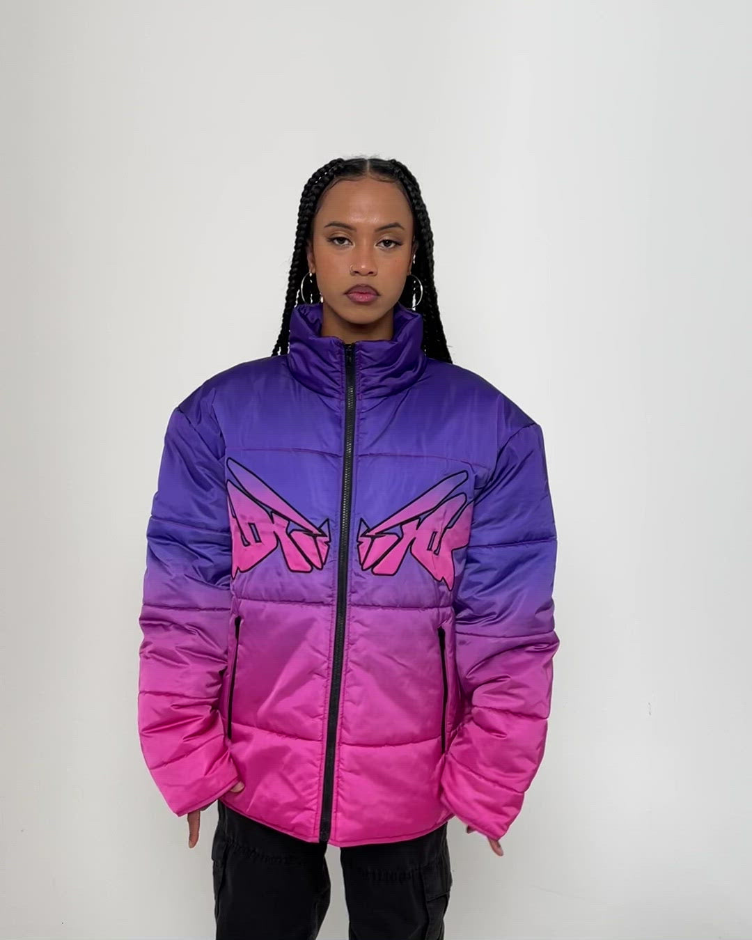 Loiter Cyber Gradient Puffer Jacket Pink/Purple | Culture Kings US