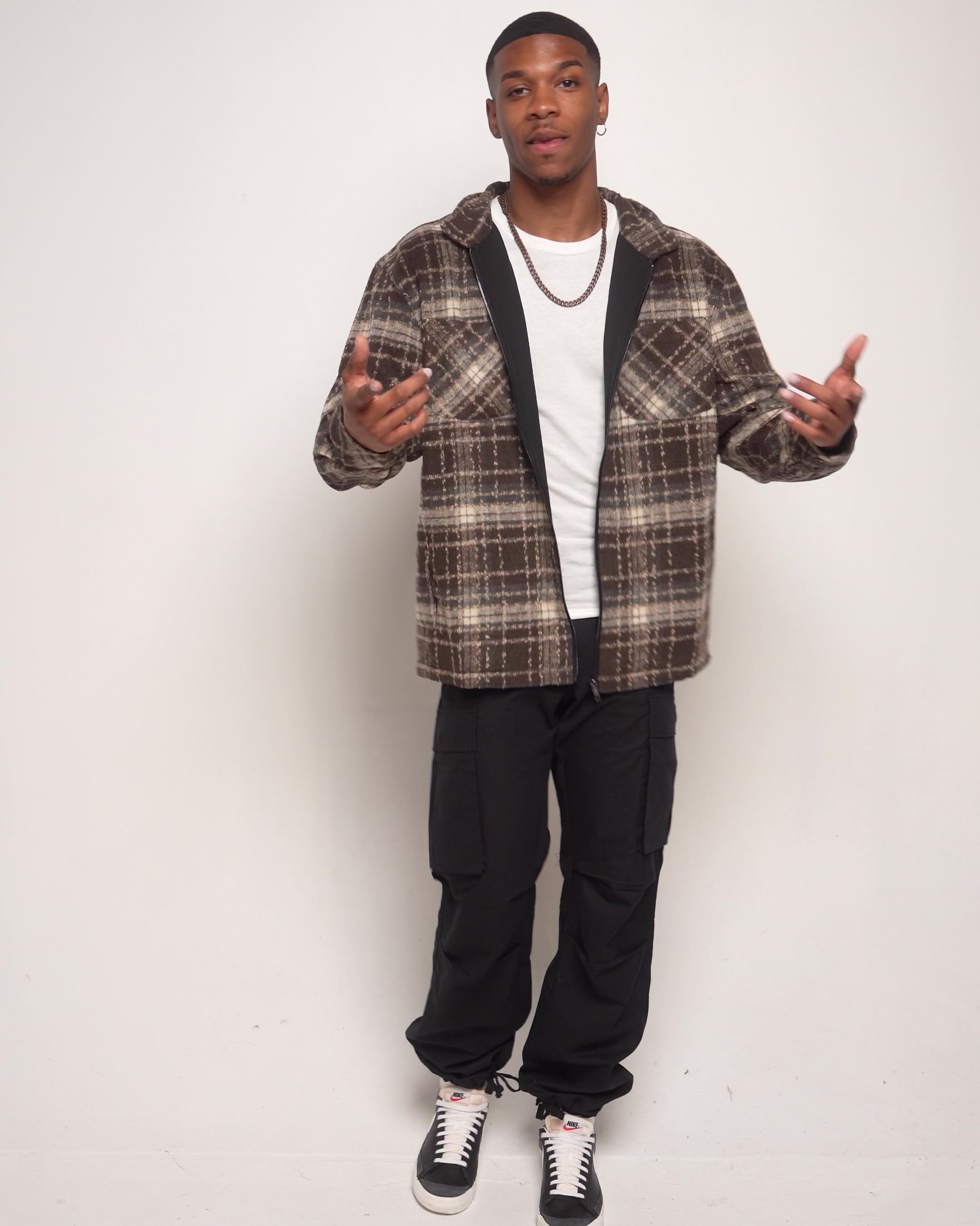 XXIII Vitus Zip Up Flannel Shacket Brown | Culture Kings US