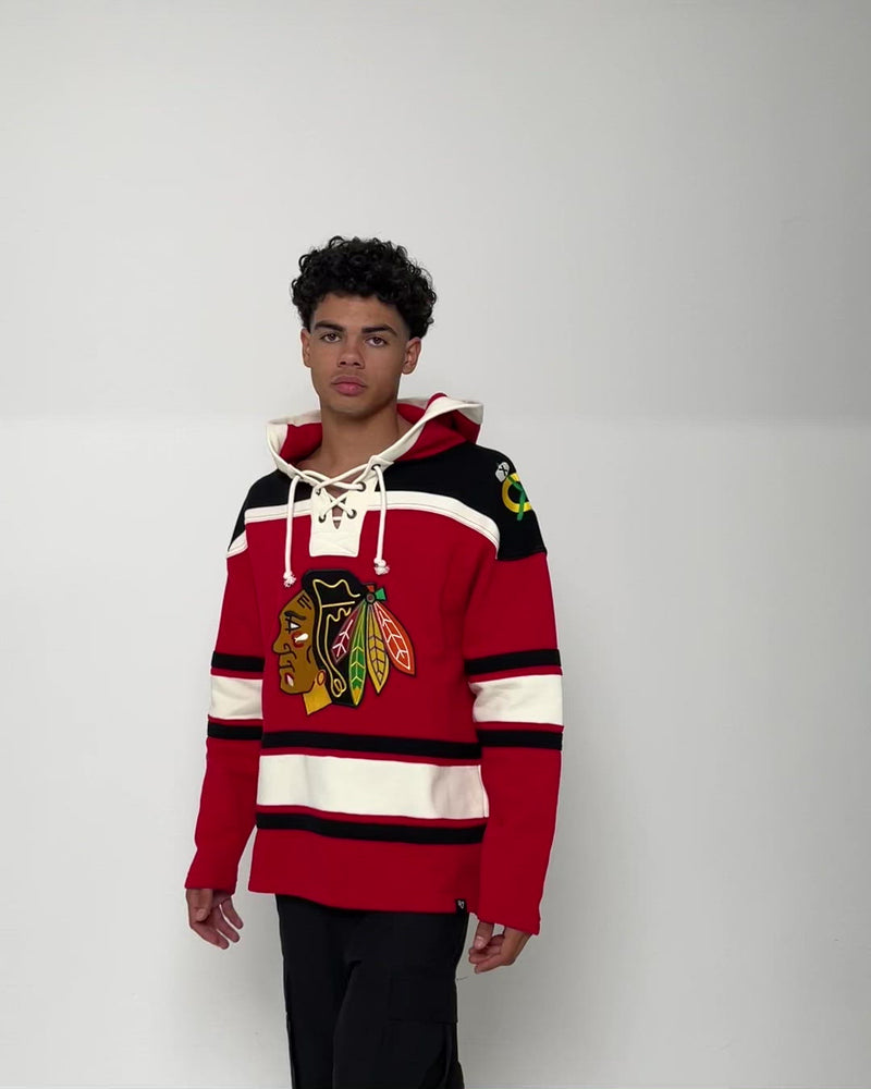 Chicago Blackhawks Youth Gray Laced Hoodie with Distressed Logo S-8