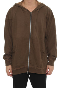 Raw Edge Zip Hoodie Brown