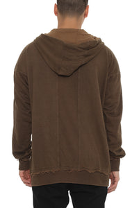 Raw Edge Zip Hoodie Brown