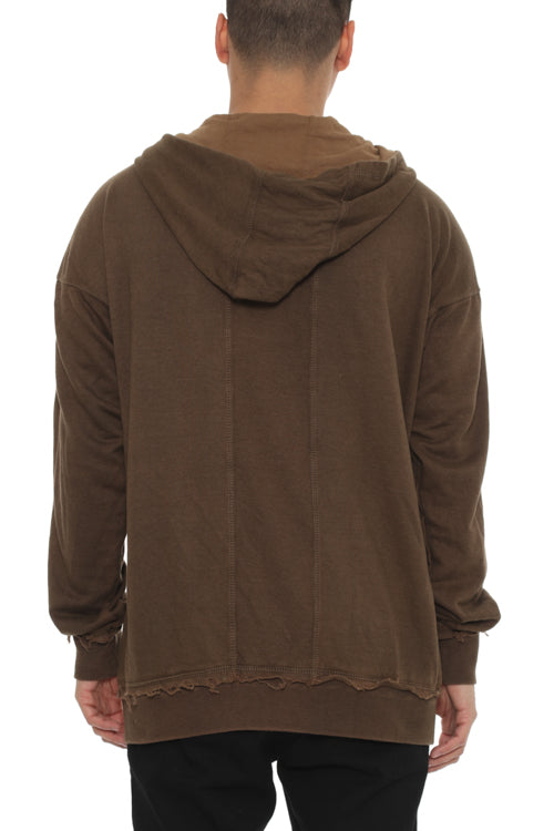 Raw Edge Zip Hoodie Brown