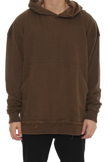 Raw Edge Hoodie Brown