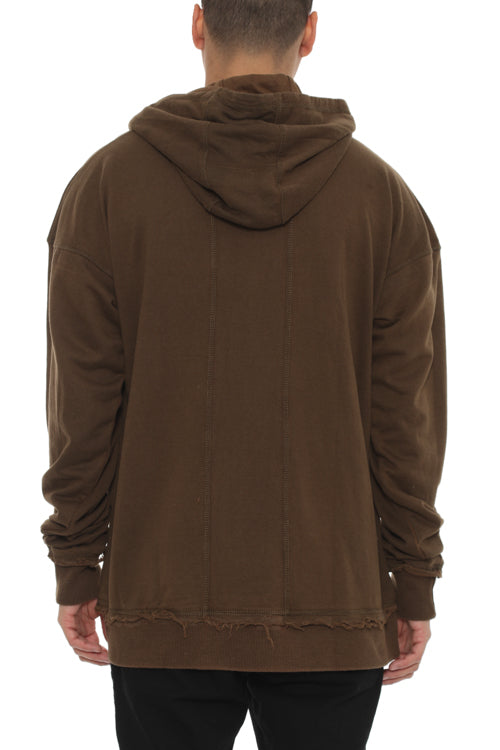 Raw Edge Hoodie Brown